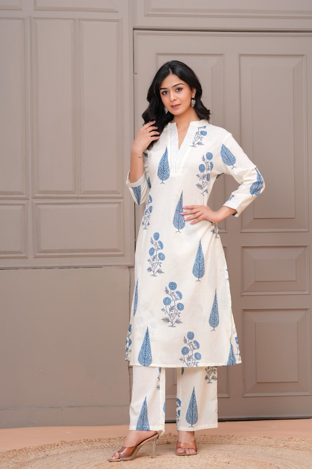 Elegant Pure Cotton Dress Set with Dupatta & Pant โ Breathable & Stylish (White)
