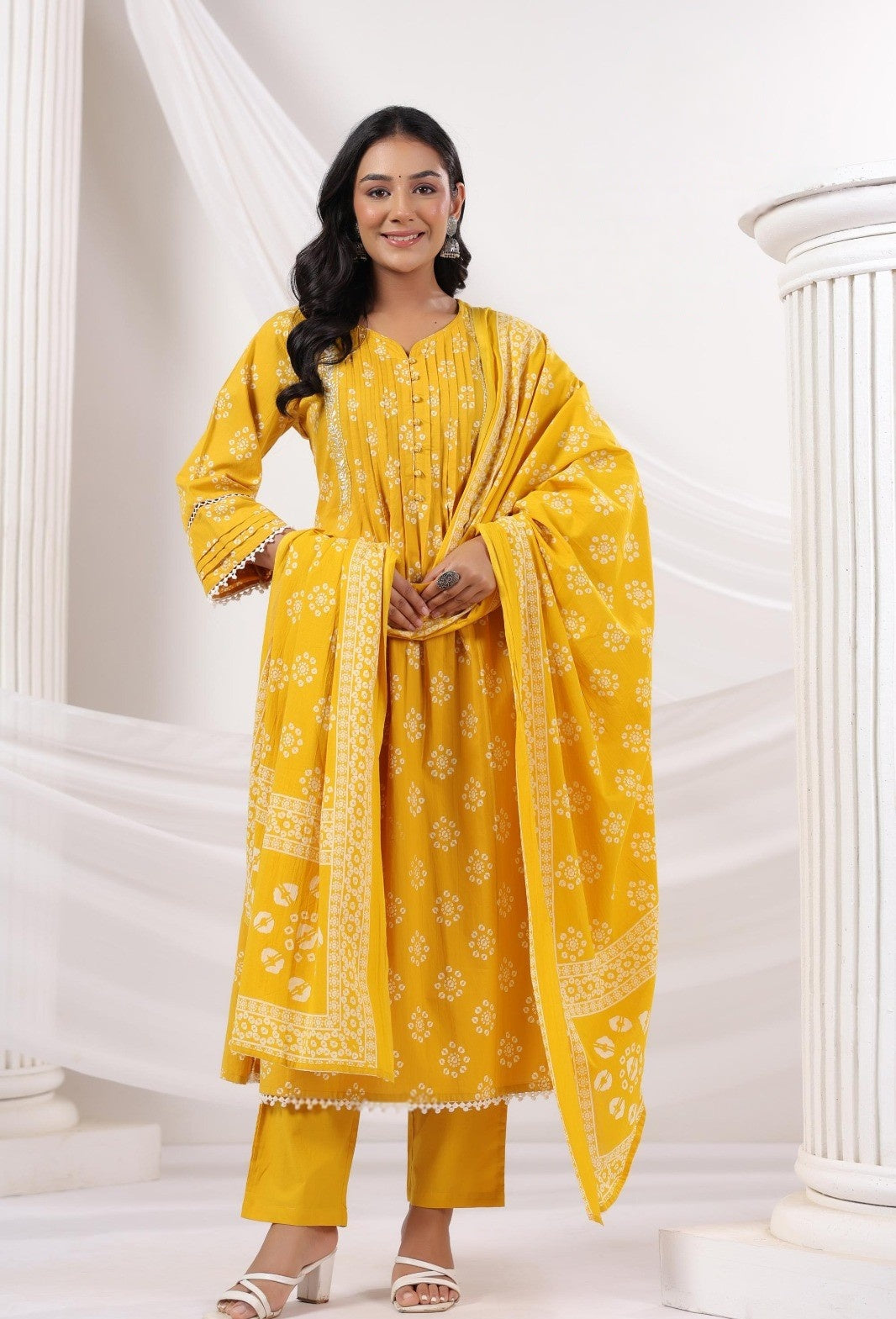 Elegant Pure Cotton Dress with Matching Dupatta Yellow