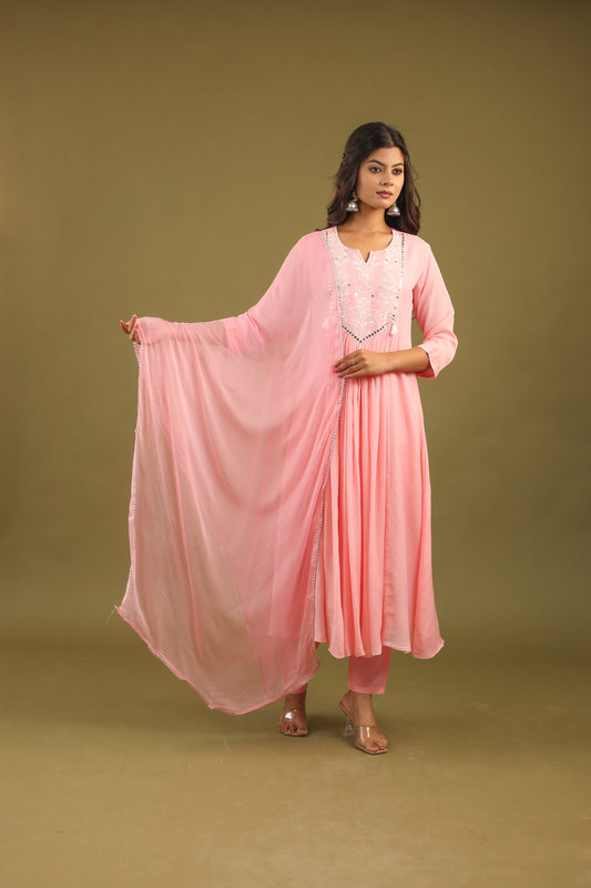 Ethereal Elegance – Chinon Silk Embroidered Suit Set