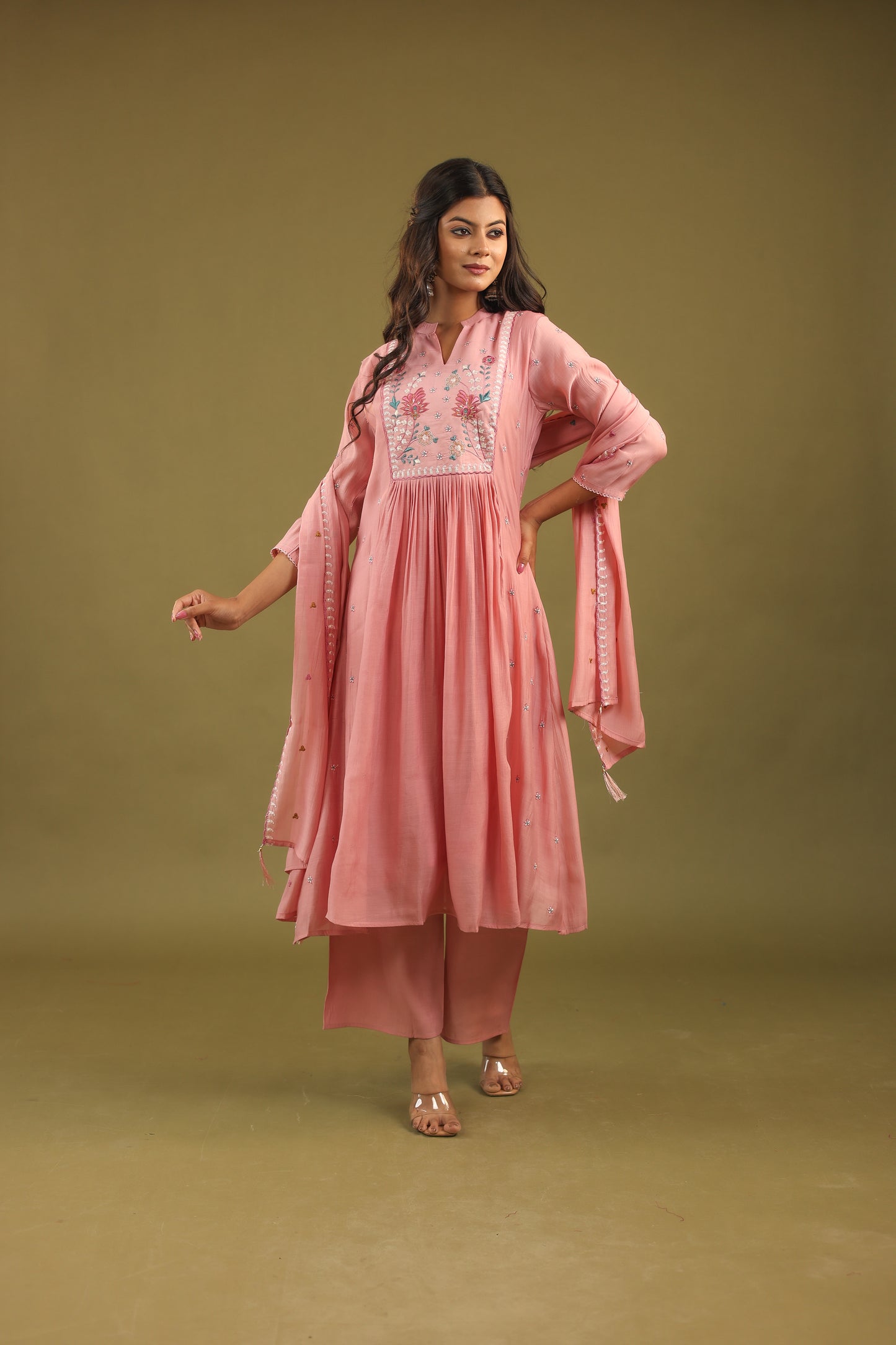 Graceful Radiance – Mul Chanderi Embroidered Suit Set