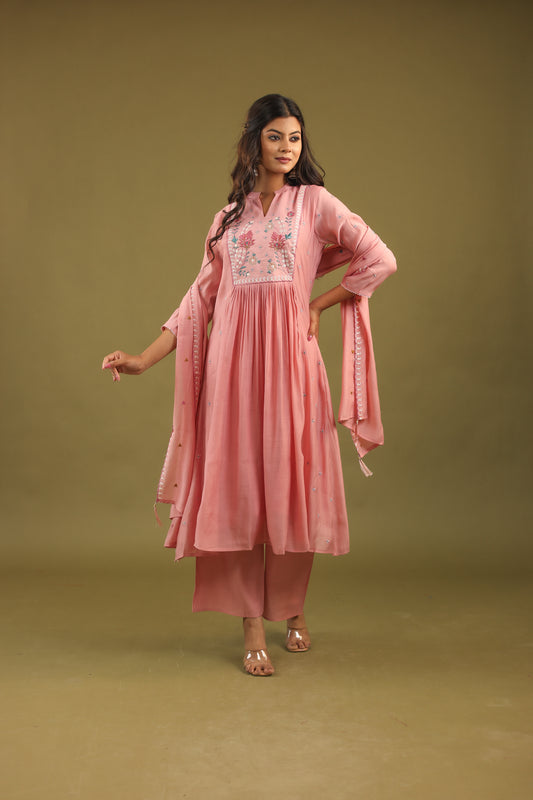 Graceful Radiance – Mul Chanderi Embroidered Suit Set