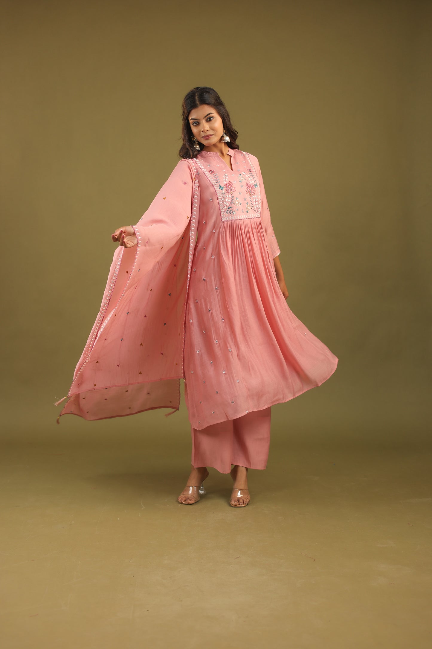 Graceful Radiance – Mul Chanderi Embroidered Suit Set