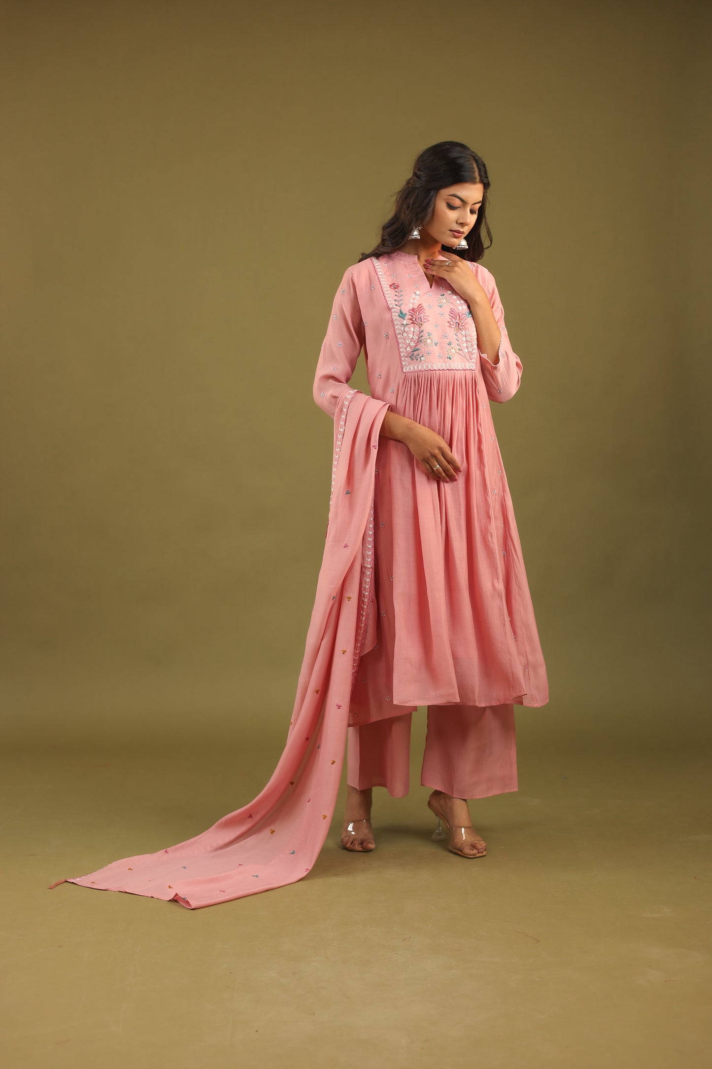 Graceful Radiance – Mul Chanderi Embroidered Suit Set