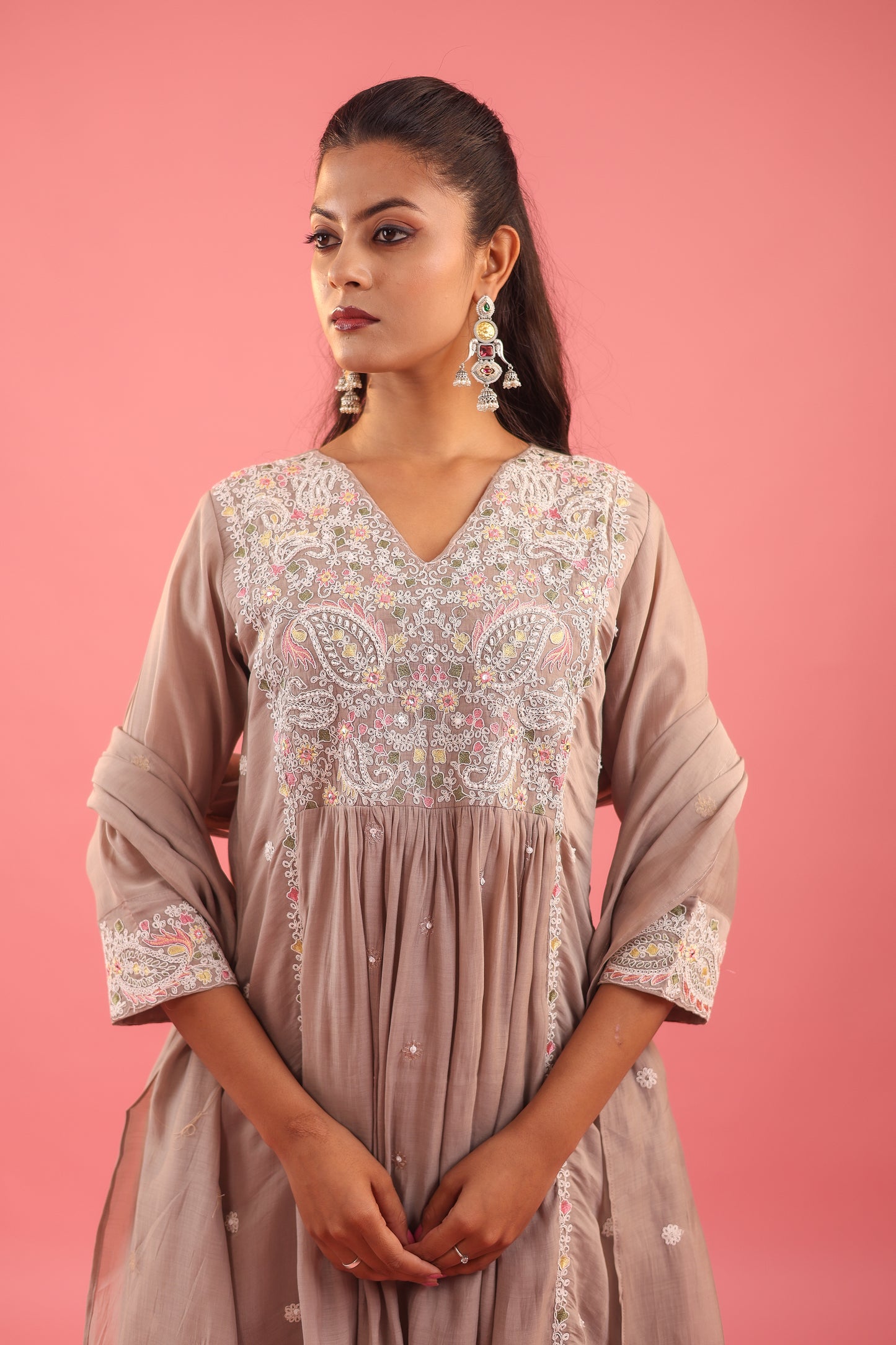 Graceful Radiance – Mul Chanderi Embroidered Suit Set