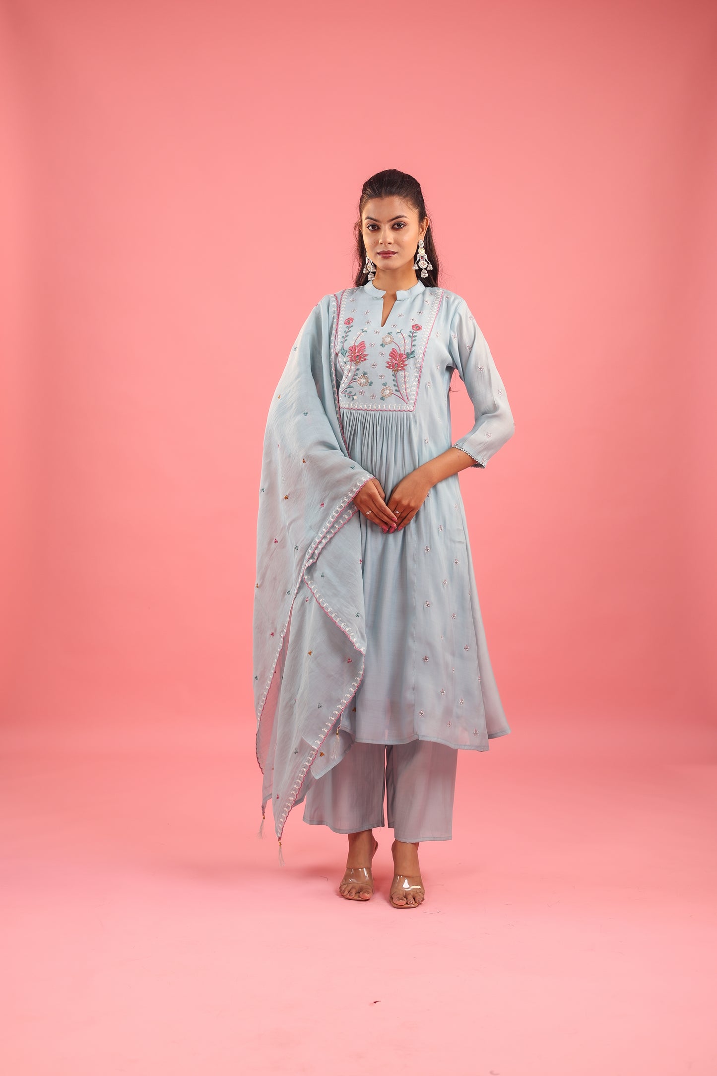 Graceful Radiance – Mul Chanderi Embroidered Suit Set