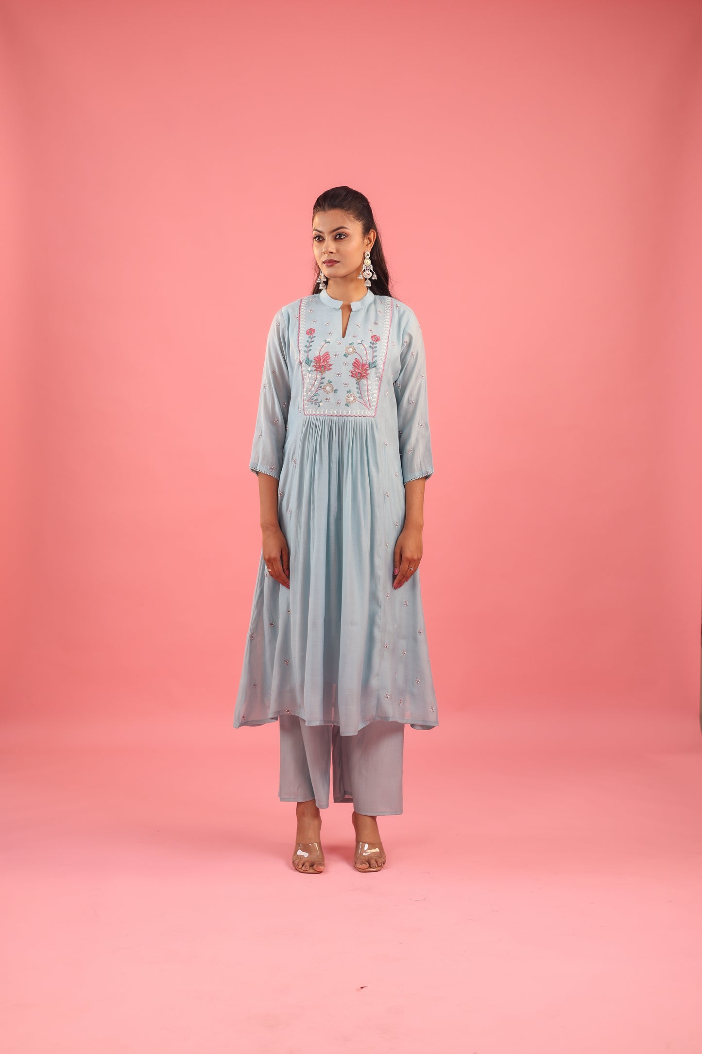 Graceful Radiance – Mul Chanderi Embroidered Suit Set