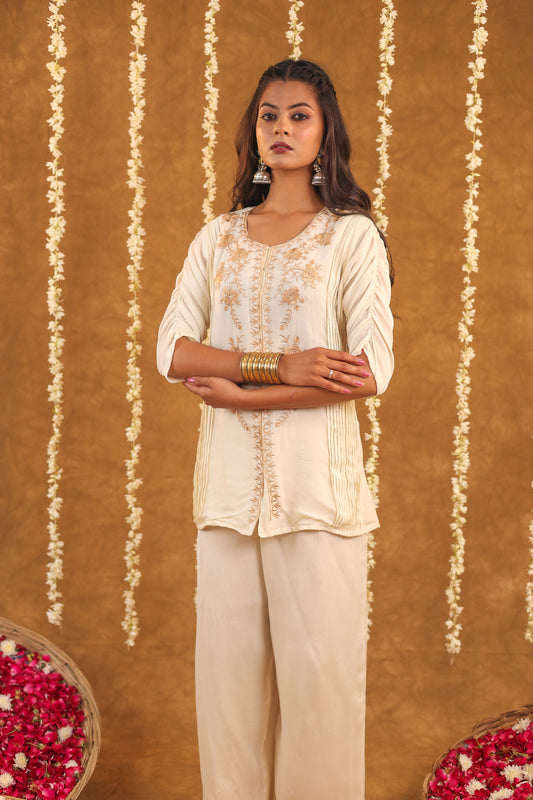 Serene Bloom Chinon Embroidered Co-ord set