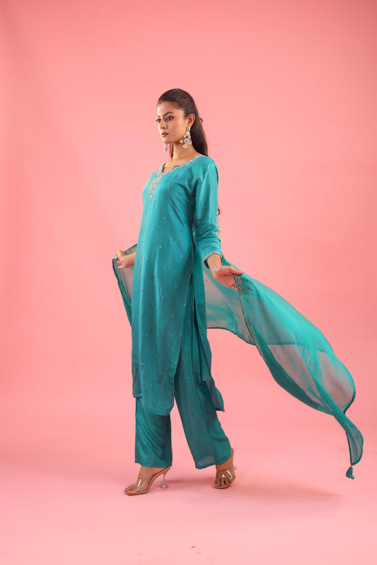 Regal Allure – Embroidered Dola Silk Suit Set for Women