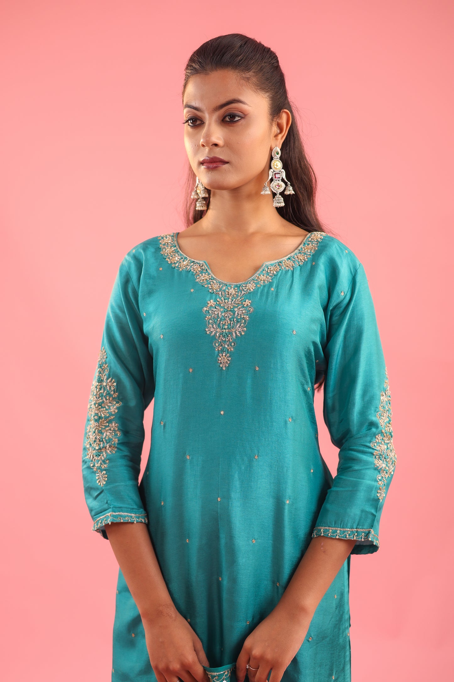 Regal Allure – Embroidered Dola Silk Suit Set for Women
