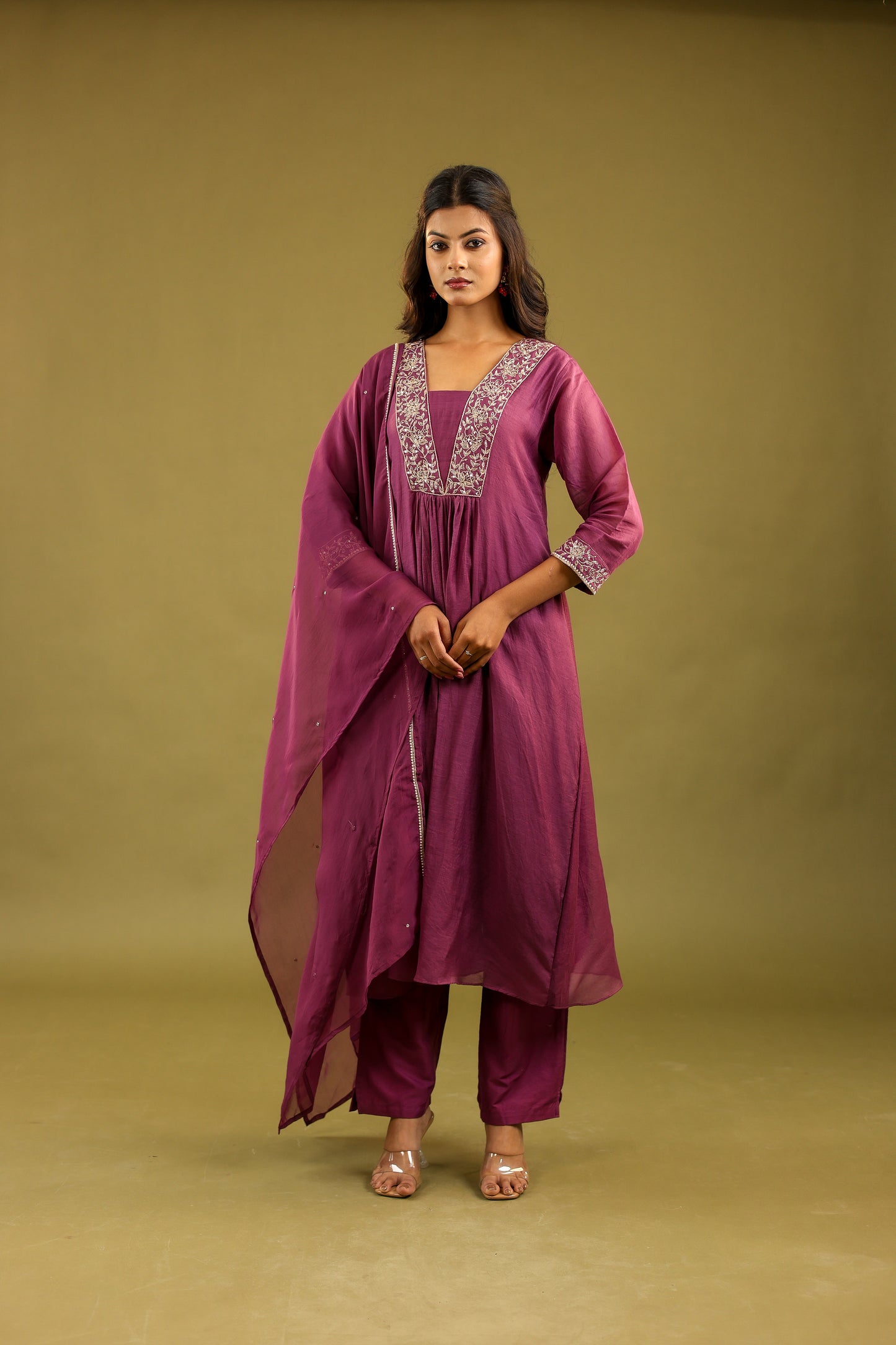 Elegance Bloomed – Hand Embroidered Mul Chanderi Suit Set for Women