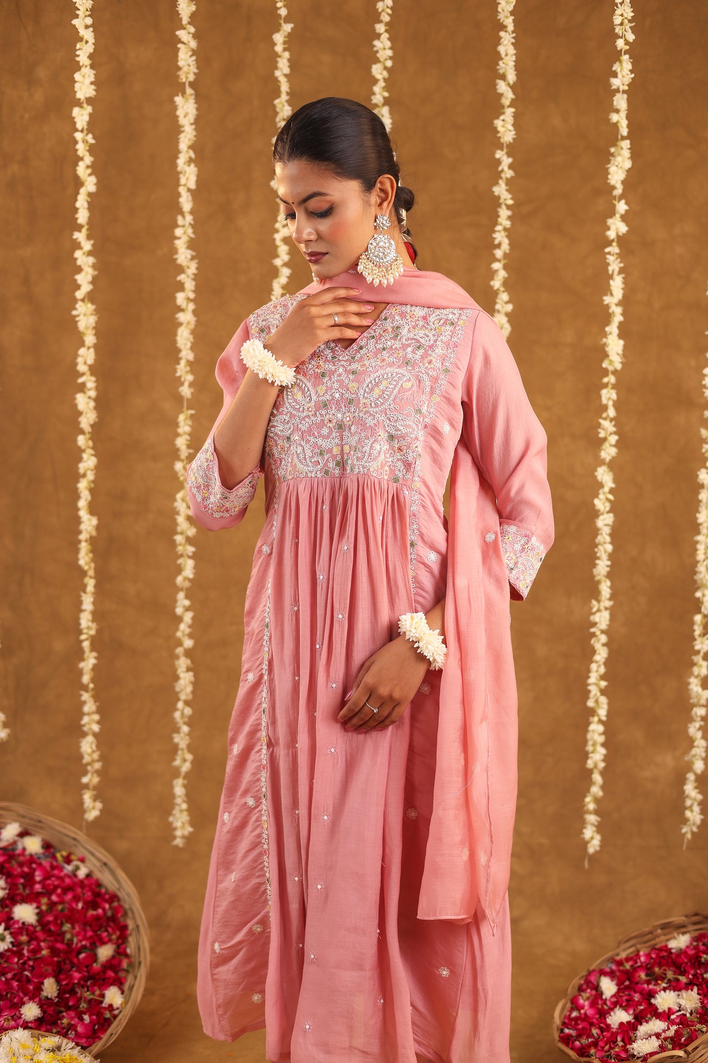 Graceful Radiance – Mul Chanderi Embroidered Suit Set