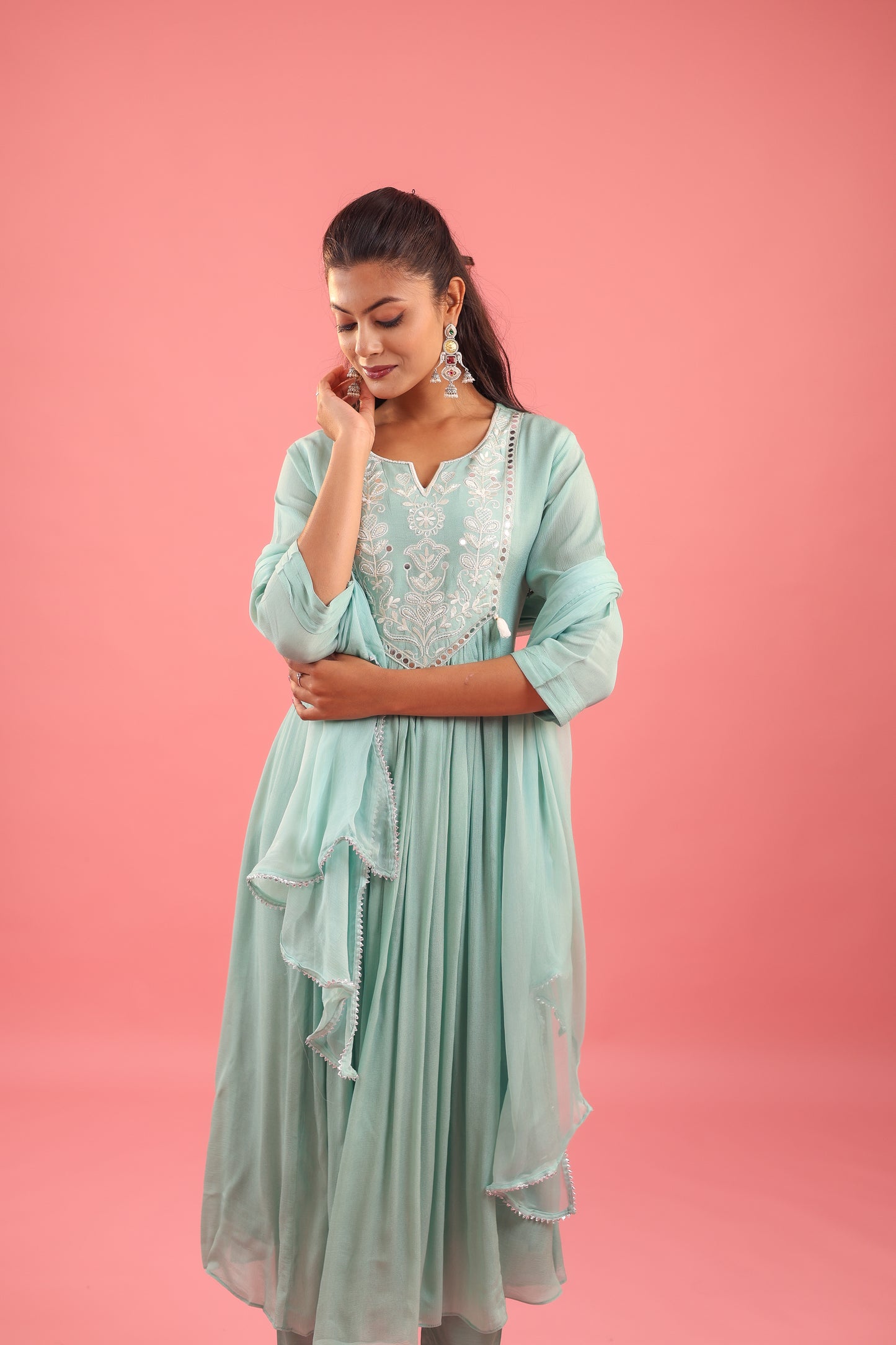 Ethereal Elegance – Chinon Silk Embroidered Suit Set