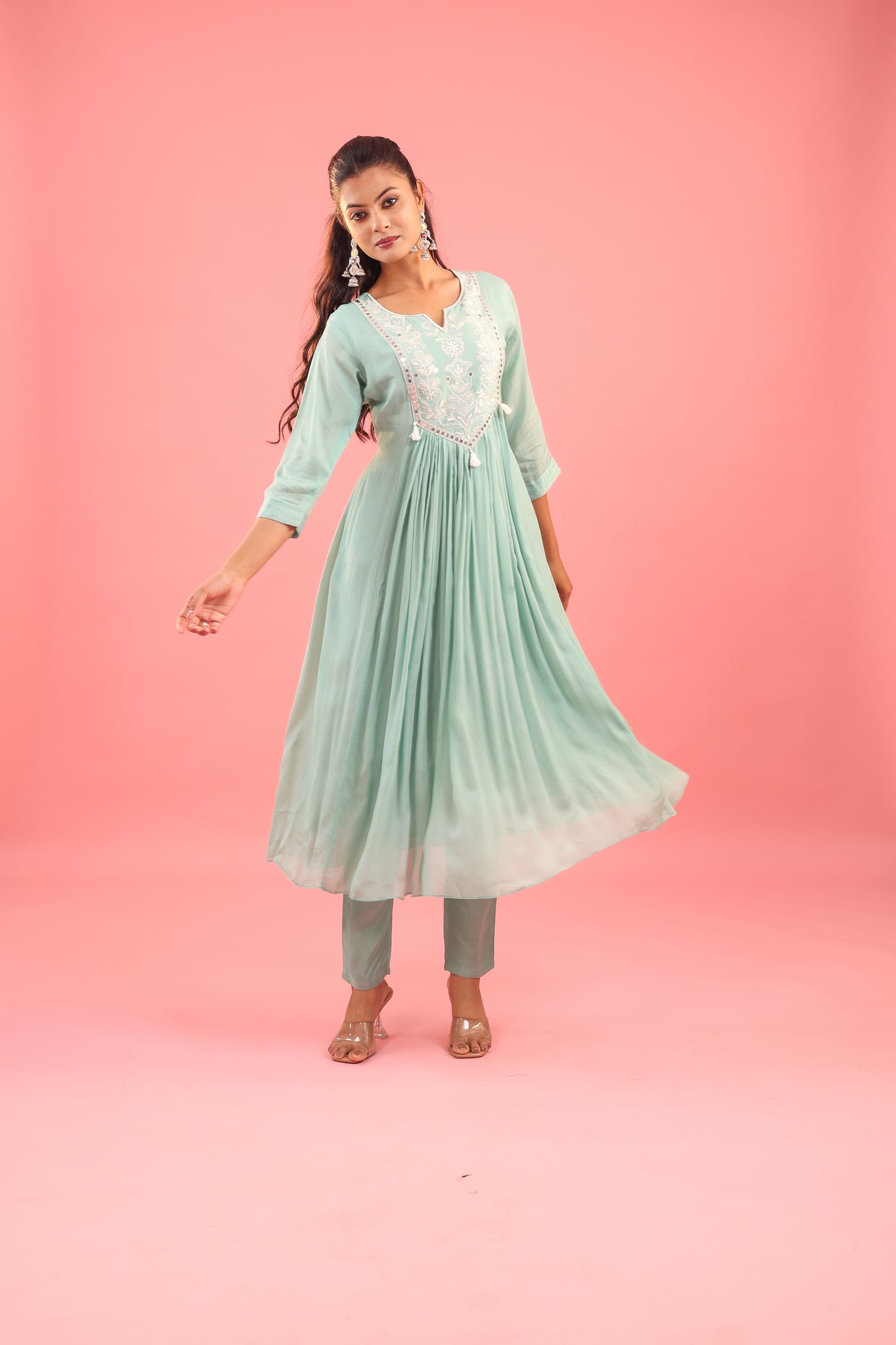 Ethereal Elegance – Chinon Silk Embroidered Suit Set