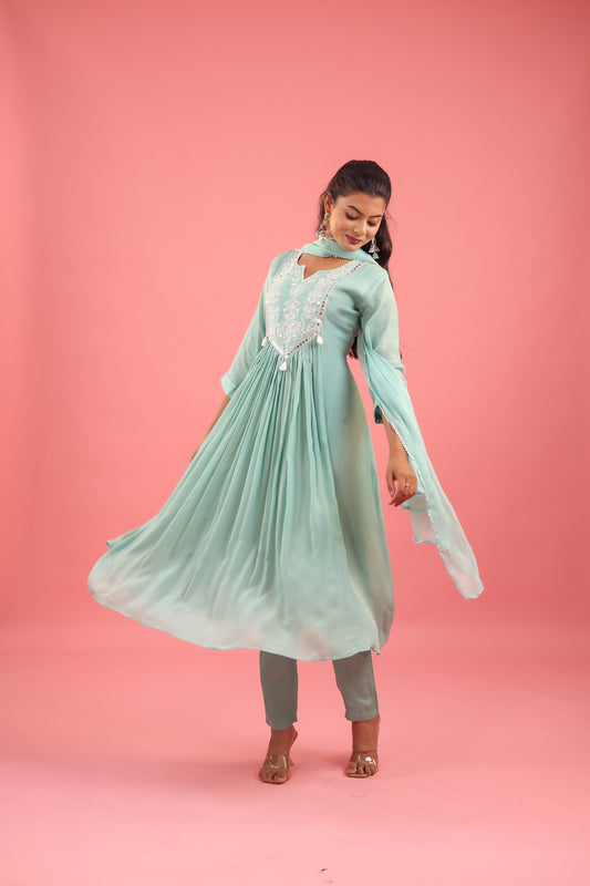 Ethereal Elegance – Chinon Silk Embroidered Suit Set