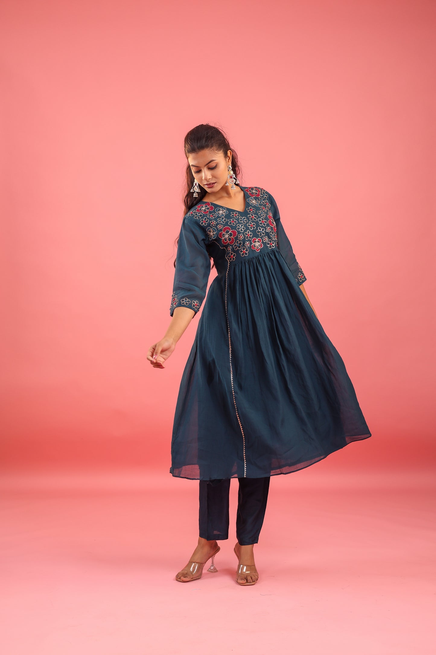 Graceful Radiance – Mul Chanderi Embroidered Suit Set