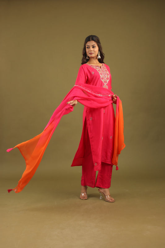 Regal Allure – Embroidered Dola Silk Suit Set for Women