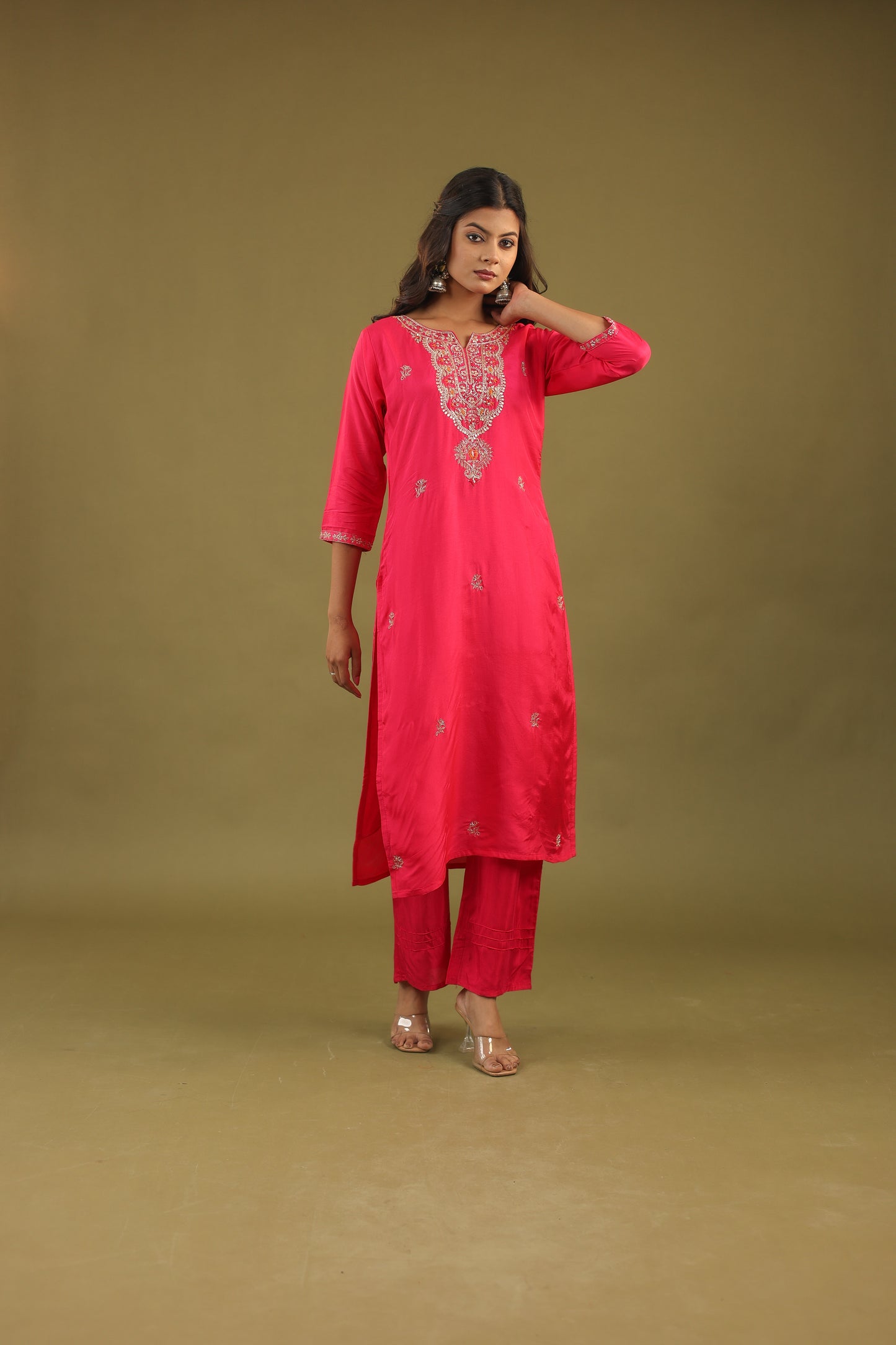 Regal Allure – Embroidered Dola Silk Suit Set for Women
