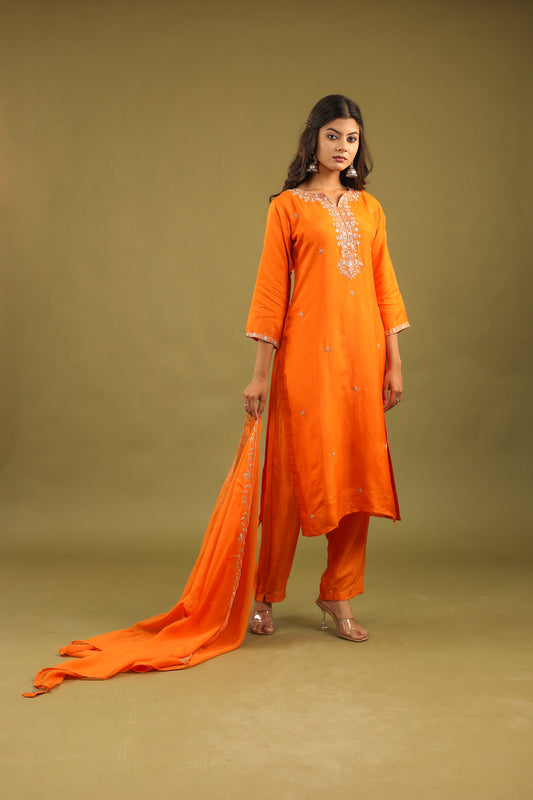 Regal Allure – Embroidered Dola Silk Suit Set for Women