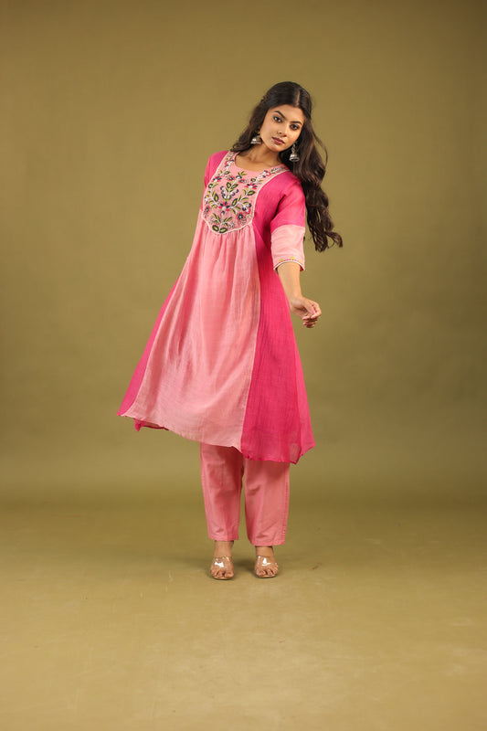 Graceful Radiance – Mul Chanderi Embroidered Suit Set