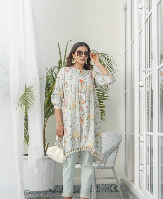 Elegant Pure Mul Cotton Co-ord Set – Breathable, Soft & Stylish (White)