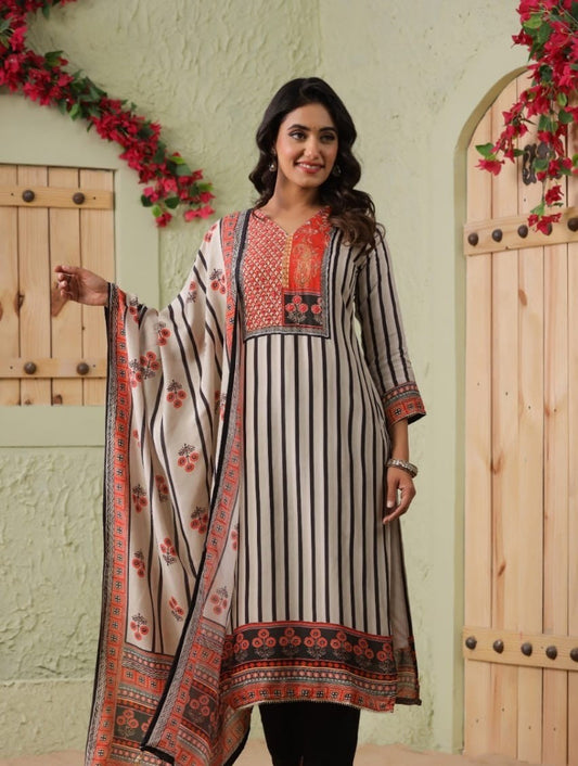 Elegant Pure Muslin Dress with Dupatta – Lightweight & Graceful Multi