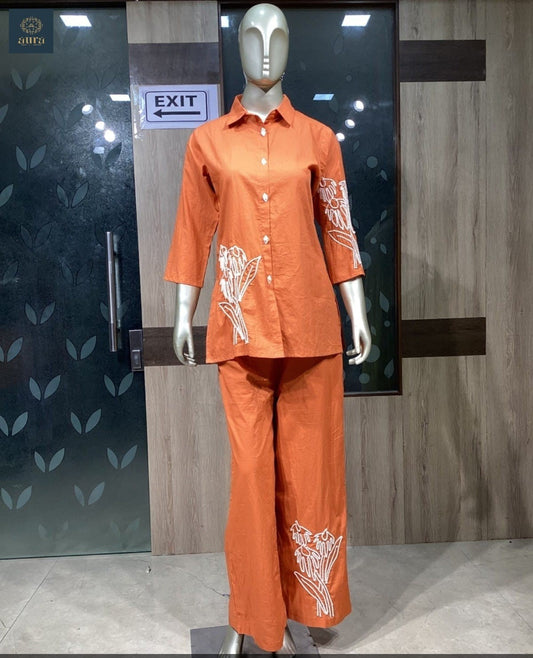 Elegant Pure Mul Cotton Co-ord Set – Breathable, Soft & Stylish (Orange)