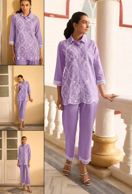 Elegant Pure Mul Cotton Co-ord Set – Breathable, Soft & Stylish (Purple)