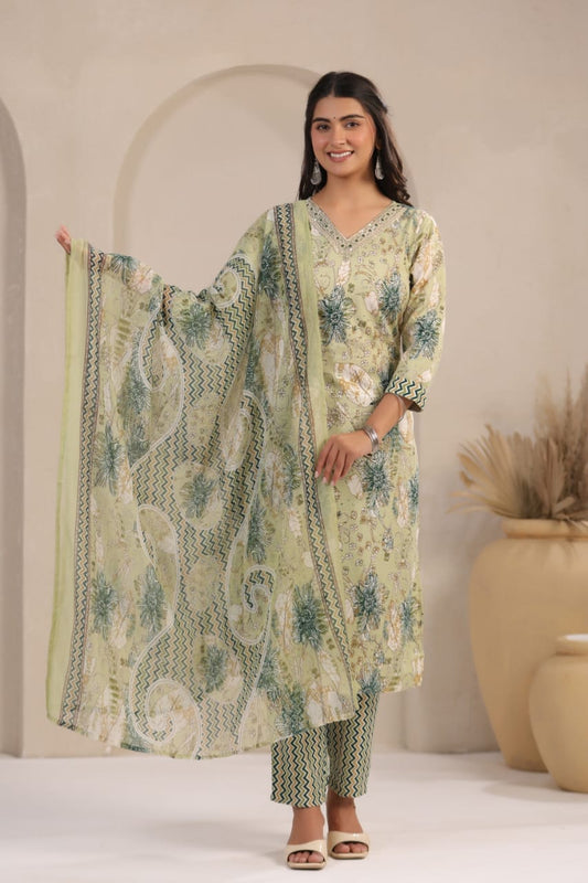 Elegant Pure Cotton Dress Set with Dupatta & Pant – Breathable & Stylish (Multi)