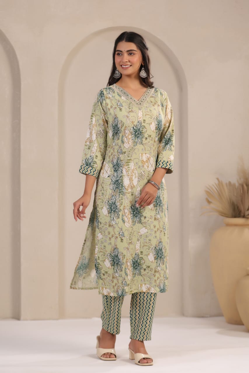 Elegant Pure Cotton Dress Set with Dupatta & Pant – Breathable & Stylish (Multi)