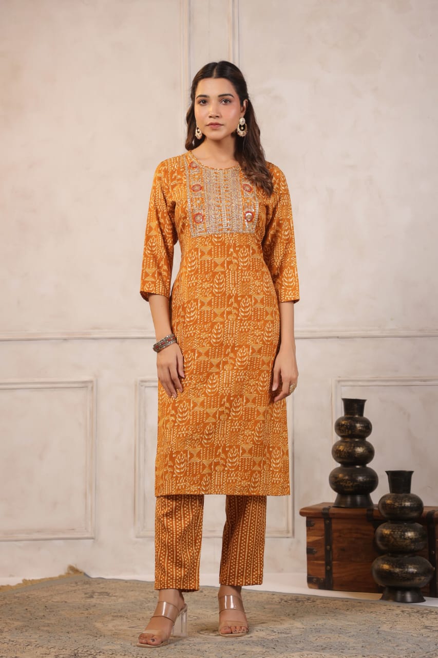 Elegant Pure Cotton Dress Set with Dupatta & Pant – Breathable & Stylish (Orange)
