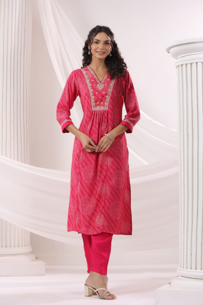 Elegant Pure Cotton Dress Set with Dupatta & Pant – Breathable & Stylish (Pink)