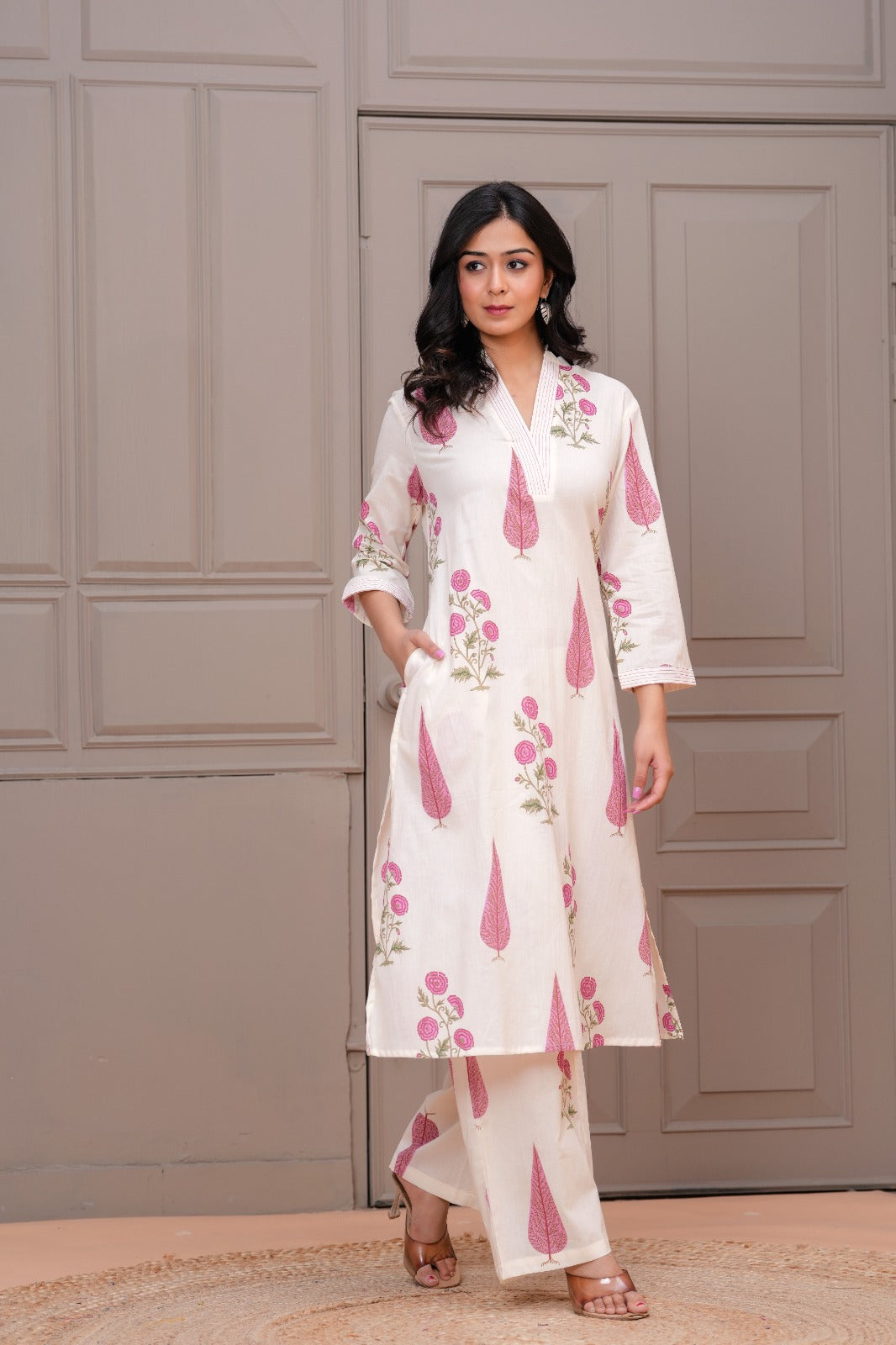 Elegant Pure Cotton Dress Set with Dupatta & Pant – Breathable & Stylish (White)