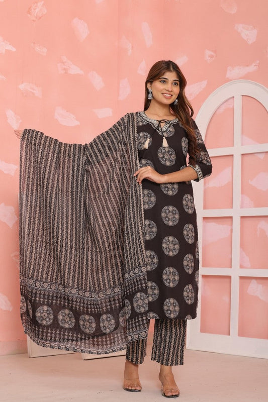 Elegant Pure Cotton Dress Set with Dupatta & Pant
